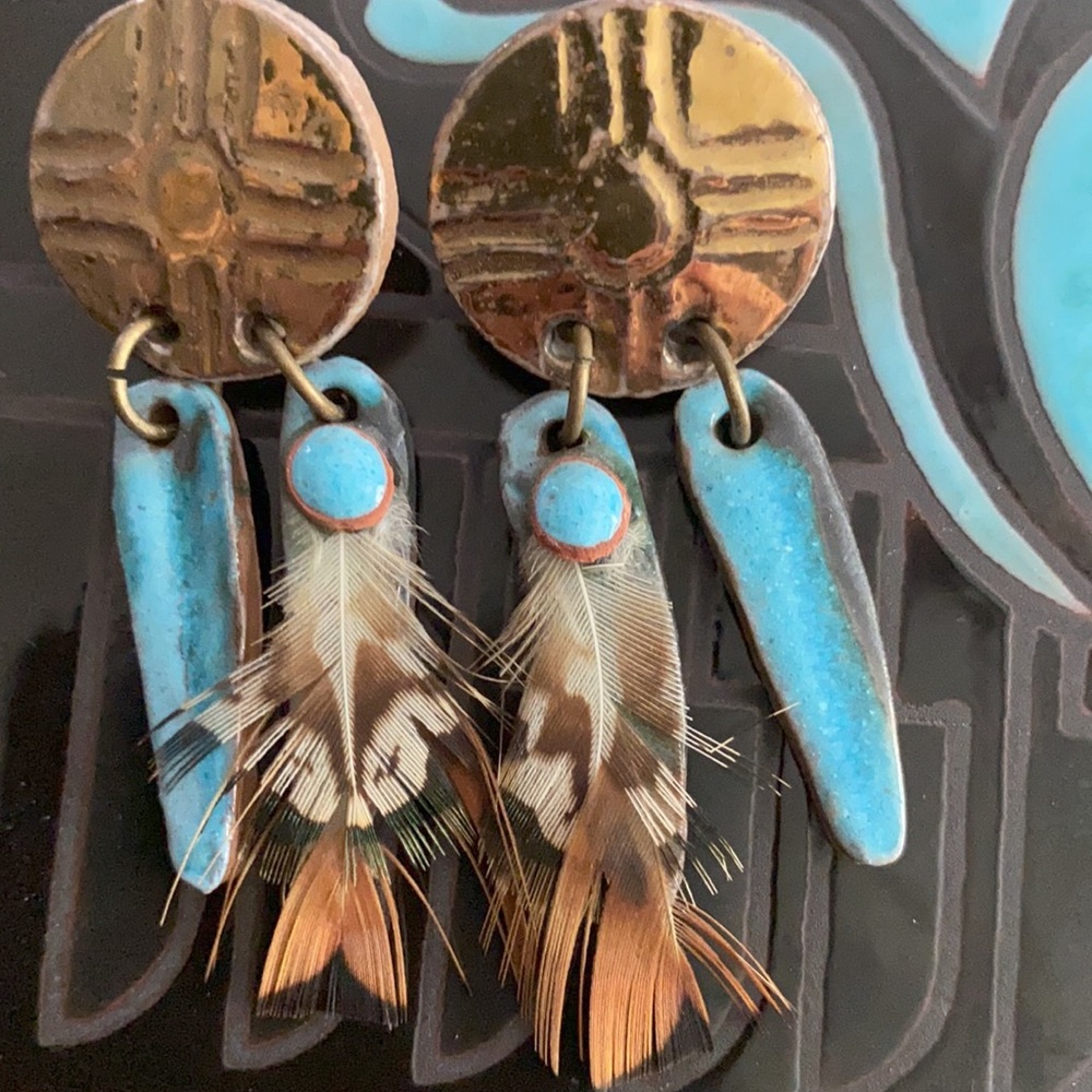 Southwest Style Clay Feather Earrings